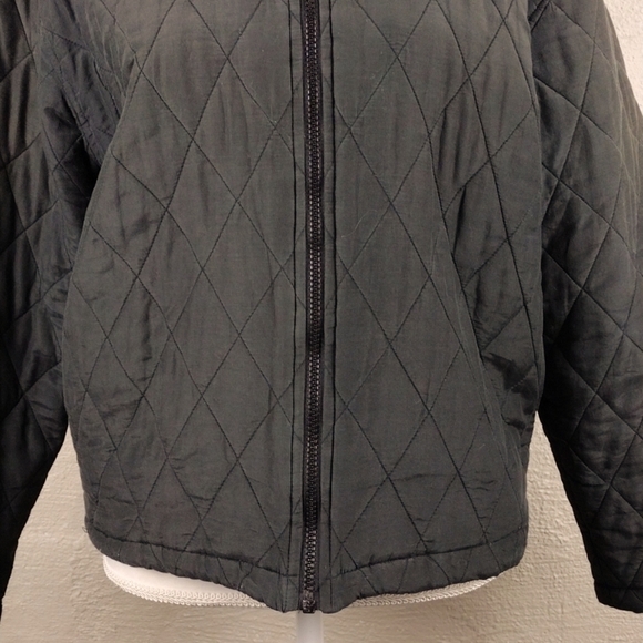 Bogari Signature 100% Silk Dark Green Collared Long Sleeve Zip Up Quilted Jacket - Picture 5 of 13